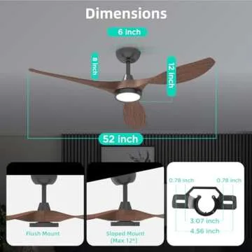 Roomratv Ceiling Fans with Lights and Remote, Ceiling Fan 52 Inch Woodgrain Color Quiet DC Motor 3 CCT Memory Modern Large Airflow Noiseless Reversible 6 Speeds 3 Timers Indoor for Living Room