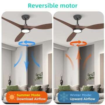Roomratv Ceiling Fans with Lights and Remote, Ceiling Fan 52 Inch Woodgrain Color Quiet DC Motor 3 CCT Memory Modern Large Airflow Noiseless Reversible 6 Speeds 3 Timers Indoor for Living Room