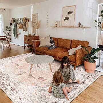MUJOO Pink Rug 6'x9' Area Rugs for Living Room Washable Rugs Large Boho Carpet for Bedroom Dining Ro...