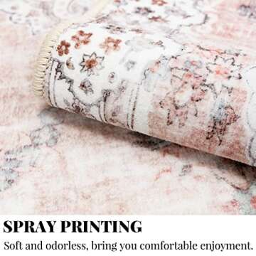 MUJOO Pink Rug 6'x9' Washable Boho Area Rug