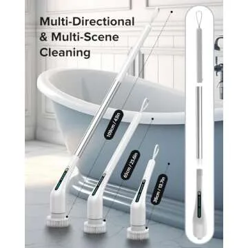 Electric Spin Scrubber, Vicmayun Power Scrubber, Electric Scrubber for Cleaning with Long Handle & 5 Replacement Head, Dual Speed, IPX7 Waterproof, Electric Cleaning Brush for Bathroom Tile Floor Tub