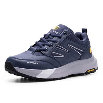FitVille Men's Wide Hiking Shoes Waterproof Arch Support Navy Blue