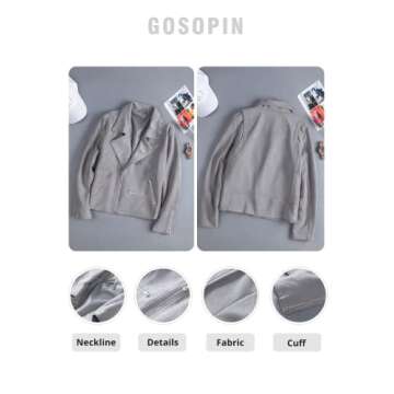 GOSOPIN Women Leather Faux Suede Zipped Motorcycle Jacket Notch Collar PU Moto Biker Short Coat Casual Fashion Zip Party Fitted Slim Outwear with Pockets Small Light Gray