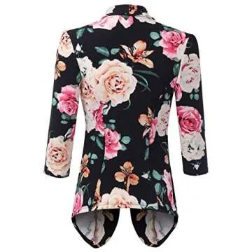 DOUBLJU Lightweight Thin 3/4 Sleeve Open Front Blazer Business Casual Deconstructed Jackets for Womens Clothes with Plus Size