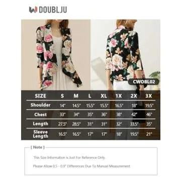 DOUBLJU Lightweight Thin 3/4 Sleeve Open Front Blazer Business Casual Deconstructed Jackets for Womens Clothes with Plus Size