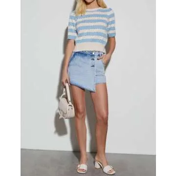 Kissonic Women’s Puff Sleeve Sweater - Trendy Crochet Knit Tops