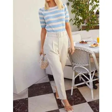 Kissonic Women’s Puff Sleeve Sweater - Trendy Crochet Knit Tops