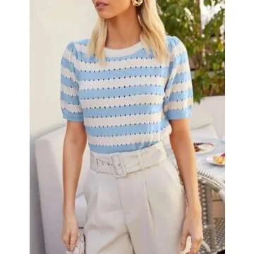 Kissonic Women’s Puff Sleeve Sweater - Trendy Crochet Knit Tops