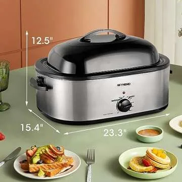 20qt Turkey Roaster Oven, 24lb Electric Roaster w/Self-Basting Lid and Removable Pan & Rack, 150°F-450°F Temperature Controls, Electric Roaster Oven for Roasting, Grilling, Baking，Easy Clean, Silver