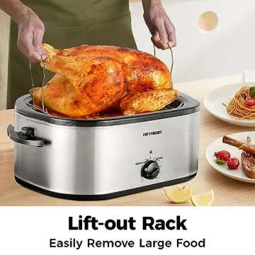 20qt Turkey Roaster Oven, 24lb Electric Roaster w/Self-Basting Lid and Removable Pan & Rack, 150°F-450°F Temperature Controls, Electric Roaster Oven for Roasting, Grilling, Baking，Easy Clean, Silver