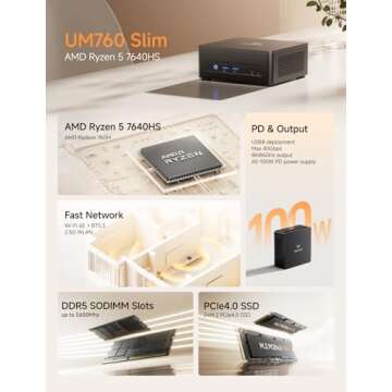 MINISFORUM UM760 Mini PC with Ryzen 5, 16GB RAM, 1TB SSD