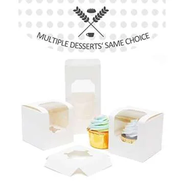 Qiqee Auto-pop Up Cupcake Boxes - 100-Pack Individual Cupcake Containers 3.5" x 3.5"