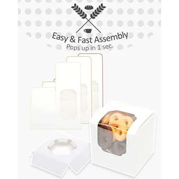 Qiqee Auto-pop Up Cupcake Boxes - 100 Individual Containers