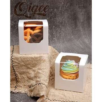 Qiqee Auto-pop Up Cupcake Boxes - 100 Individual Containers