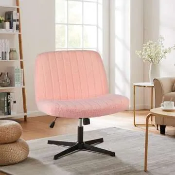 Sweetcrispy Criss Cross Chair Legged, Armless Office Desk Chair No Wheels, Swivel Vanity Chair, Height Adjustable Wide Seat Computer Task Chair, Fabric Vanity Modern Home Chair Pink