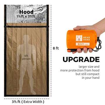 Bearhard Emergency Sleeping Bag Bivy Sack with Paracord, Ultralight Waterproof Thermal Survival Bivvy Bag Survival Shelter Emergency Blanket for Camping, Hiking, Backpacking