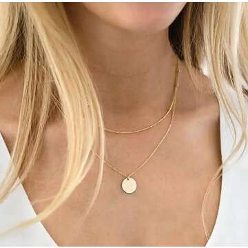 S.J JEWELRY Women Simple Delicate Full Moon 14K Gold Plated/Rose Gold/Silver Plated Layered Pendant ...