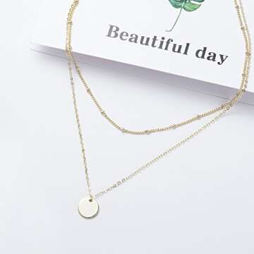 S.J JEWELRY Women Simple Delicate Full Moon 14K Gold Plated/Rose Gold/Silver Plated Layered Pendant Handmade Star Chokers Necklaces-NK-DB RD