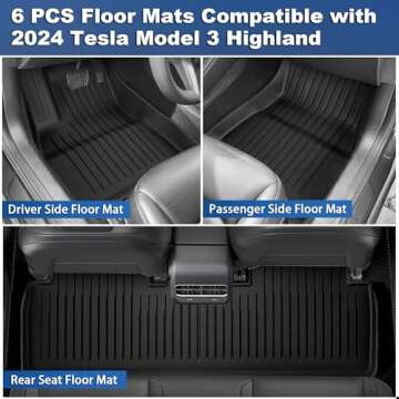 Weize Floor Mats Fit for Tesla Model 3 Highland 2025 2024, TPE All Weather Cargo Liner Floor Mats and Cargo Trunk Mats Accessories Front Rear Cargo Mat Full Set