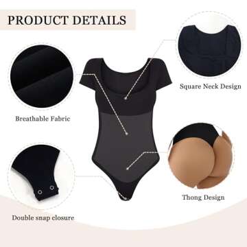 SHAPERX Seamless Short Sleeve Bodysuit for Women Tummy Control Shapewear Thong Sculpting Body Shaper...
