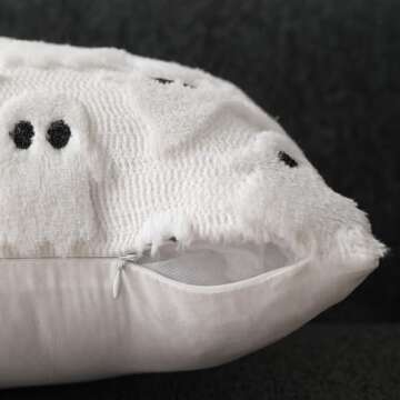 DFXSZ Halloween Pillow Covers 16x16 inch Set of 2 White Ghost Throw Pillow Cases Soft Plush Faux Fur...