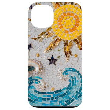 iPhone 13 Coastal Beach Celestial Ocean Waves Stars Sun Vintage Mosaic Case