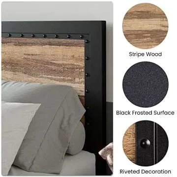 SHA CERLIN Heavy Duty Metal Bed Frame Queen Size, Platform Base with Wooden Headboard Footboard, 13 Strong Slats Support, No Box Spring Needed, Mattress Foundation, Easy Assembly