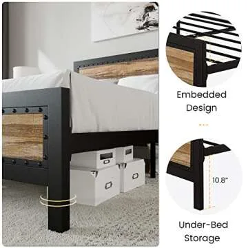 SHA CERLIN Heavy Duty Metal Bed Frame Queen Size, Platform Base with Wooden Headboard Footboard, 13 Strong Slats Support, No Box Spring Needed, Mattress Foundation, Easy Assembly