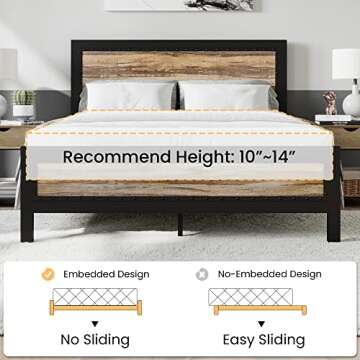 SHA CERLIN Heavy Duty Metal Bed Frame Queen Size, Platform Base with Wooden Headboard Footboard, 13 Strong Slats Support, No Box Spring Needed, Mattress Foundation, Easy Assembly