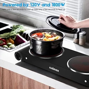 Cusimax Portable Electric Stove 1800W Infrared Double Burner