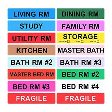 Shop4Mailers Home Moving Color Coded Labels Stickers - 800 Count - 16 Rolls - 50 Labels Per Roll (1 ...