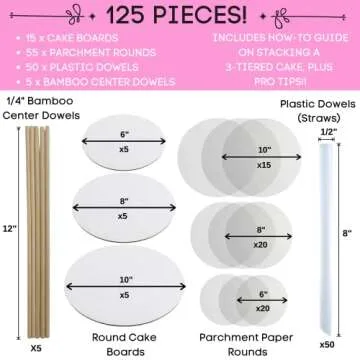 Little Ladle Cake Tier Stacking Kit - 10 Inch, 8 Inch, 6 Inch Cake Boards + Parchment Paper Rounds +...