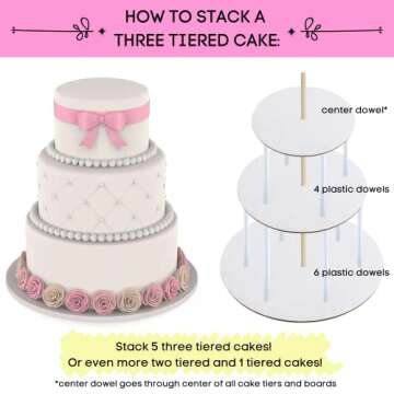 Little Ladle Cake Tier Stacking Kit - 10 Inch, 8 Inch, 6 Inch Cake Boards + Parchment Paper Rounds + Bamboo and Straw Cake Dowels For Tiered Cakes - 125 Pcs