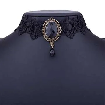 GRAEEN Gothic Black Lace Choker Necklace for Women