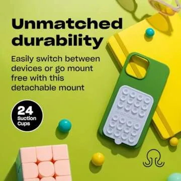 OCTOBUDDY - Silicone Double-Sided Suction Phone Case Detachable Mount - Hands-Free, Strong Grip Holder for Selfies & Videos - iPhone & Android Compatible - 2.5″ x 3.75″, Baby Blue