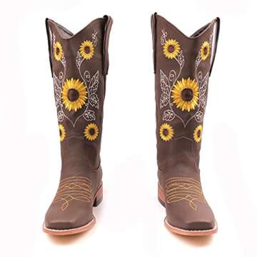 SO SIMPOK Womens Embroidered Sweet Sunflower Cowboy Cowgirl Boots Retro Western Chunky Heels Mid Cal...