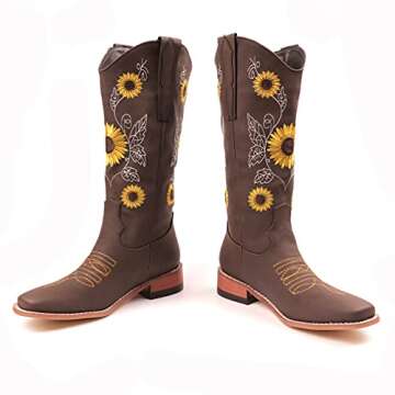 Stylish SO SIMPOK Sunflower Cowboy Boots for Women