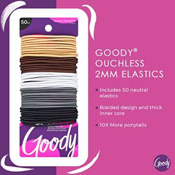 Goody Ouchless Elastic Hair Ties - 50 Ct, Assorted Neutrals, 2MM Rubber Bands for Hair, Pain-Free Ha...
