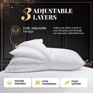 EverSnug Adjustable Layer Pillows for Sleeping - Set of 2, Cooling, Luxury Pillows for Back, Stomach...
