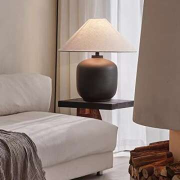 PURESILKS Modern Minimalist Table Lamps, Rustic Farmhouse Ceramic Table Lamp, 16.53" Tall Desk Lamp ...