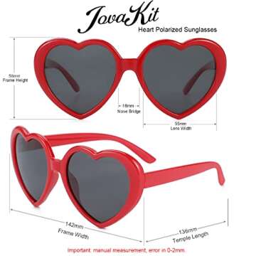 JOVAKIT Polarized Heart Shaped Sunglasses for Women Vintage Fashion Lovely Retro Oversized Eyeglasses Style UV400 Protection Lens (Red/Grey)
