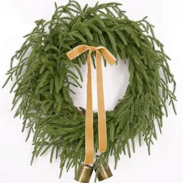 24 Inch Christmas Wreath with Lights and Ribbon Bell