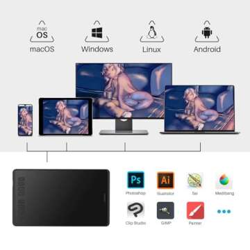 HUION Inspiroy H950P Drawing Tablet, 8x5 inch Digital Art Tablet with Battery-Free Stylus, 8192 Pen ...