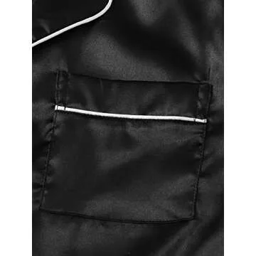 SweatyRocks Women's Short Sleeve Sleepwear Button Down Satin 2 Piece Pajama Set Black Small