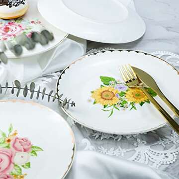 Bicuzat Vintage Floral Flowers Pattern Ceramic Salad Plates, Pasta Plates, Fruit Plates, Appetizer Plates, Dessert Dishes,Dinner Plates, Holiday Plates, Set of 4
