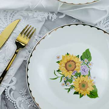 Bicuzat Vintage Floral Flowers Pattern Ceramic Salad Plates, Pasta Plates, Fruit Plates, Appetizer Plates, Dessert Dishes,Dinner Plates, Holiday Plates, Set of 4