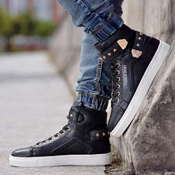 Men's Korean Style High Top Sneakers with Platform Features