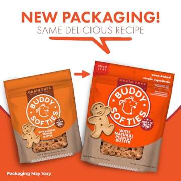 Buddy Biscuit Softies 5 oz. Pouch, Grain-Free Soft & Chewy, Natural Peanut Butter Flavor Dog Treats,...