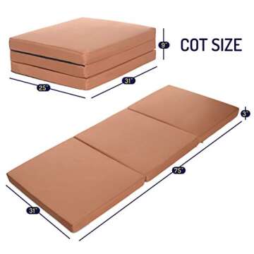 Milliard Tri-Fold Cot Mattress for Outdoor Camping & Travel | Splash & Slash-Resistant Cover | Cot Size (31” x 75” x 3”)