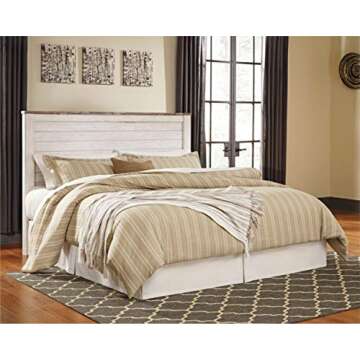 Signature Design by Ashley Willowton Cottage Farmhouse Panel Headboard ONLY, King/California, Whitewash